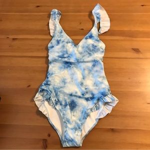 Brand new H&M one piece swimsuit in blue and white tie dye print